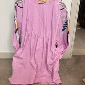 Free People Lilac Pink Embroidered Long Sleeve Dress